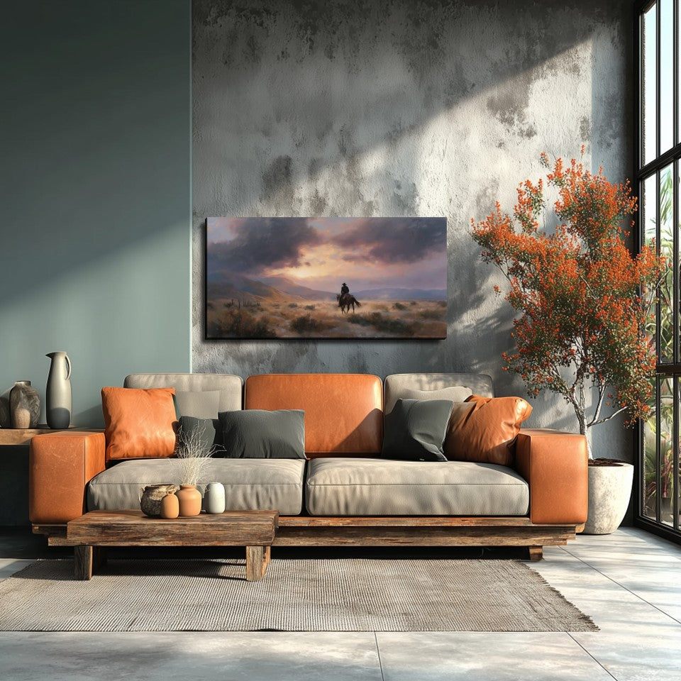 Cowboy on the Prairie Canvas Wall Art – High Quality Poly-Cotton Canvas Print, 1.5 Inch Wood Frame Western Landscape Decor