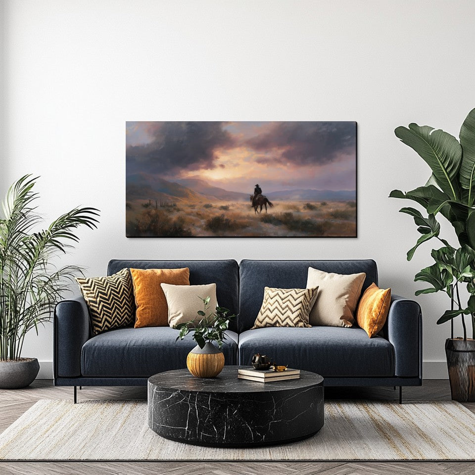 Cowboy on the Prairie Canvas Wall Art – High Quality Poly-Cotton Canvas Print, 1.5 Inch Wood Frame Western Landscape Decor