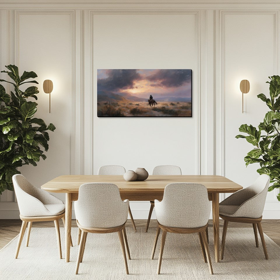 Cowboy on the Prairie Canvas Wall Art – High Quality Poly-Cotton Canvas Print, 1.5 Inch Wood Frame Western Landscape Decor