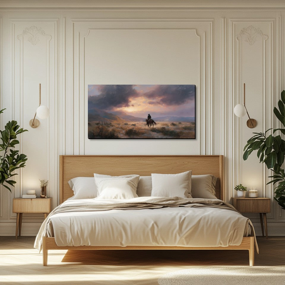 Cowboy on the Prairie Canvas Wall Art – High Quality Poly-Cotton Canvas Print, 1.5 Inch Wood Frame Western Landscape Decor