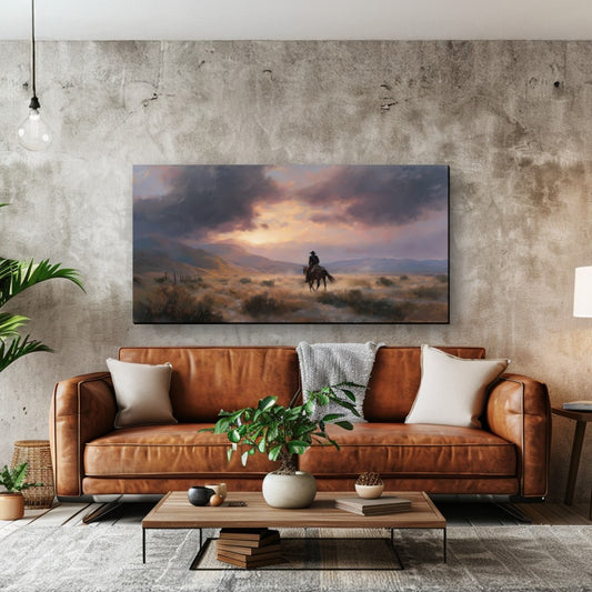 Cowboy on the Prairie Canvas Wall Art – High Quality Poly-Cotton Canvas Print, 1.5 Inch Wood Frame Western Landscape Decor