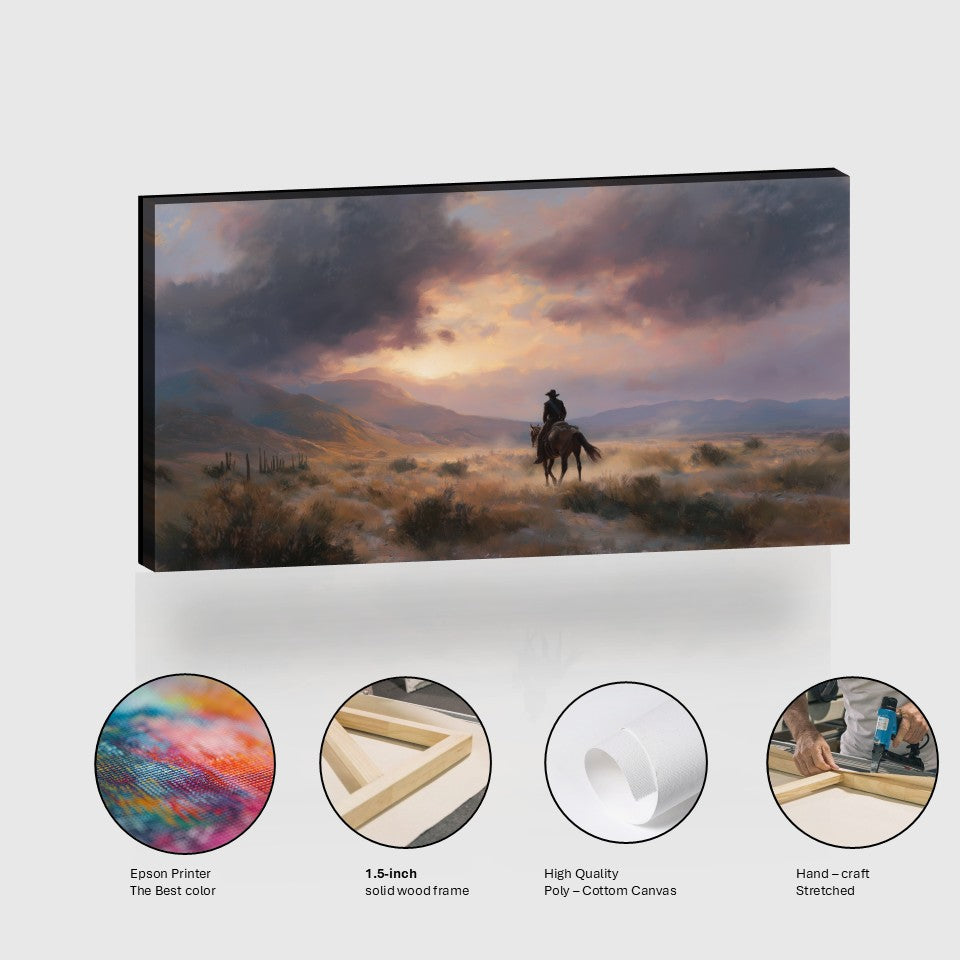 Cowboy on the Prairie Canvas Wall Art – High Quality Poly-Cotton Canvas Print, 1.5 Inch Wood Frame Western Landscape Decor
