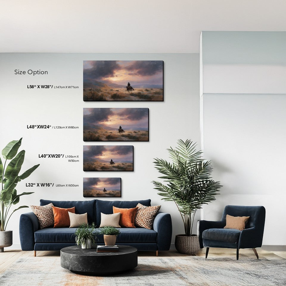 Cowboy on the Prairie Canvas Wall Art – High Quality Poly-Cotton Canvas Print, 1.5 Inch Wood Frame Western Landscape Decor